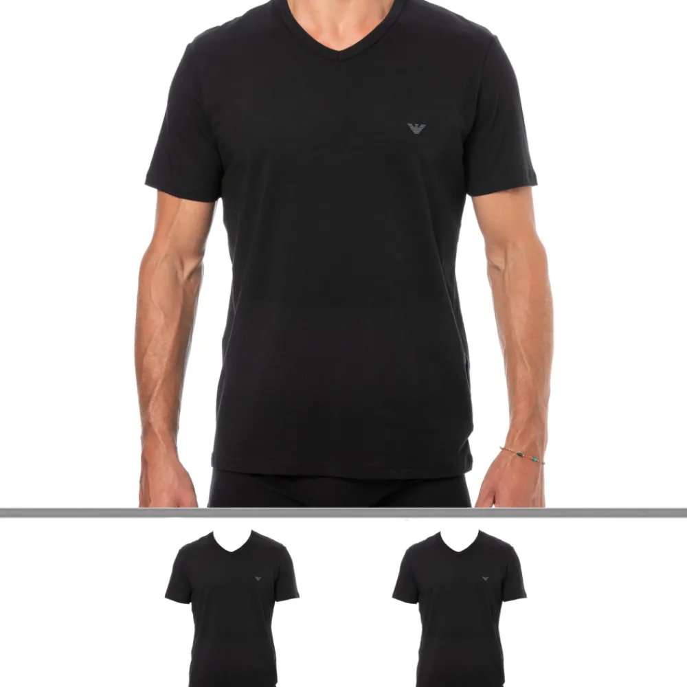 Emporio Armani T-Shirts-Lot de 2 T-Shirts Col V Core Logoband Noirs