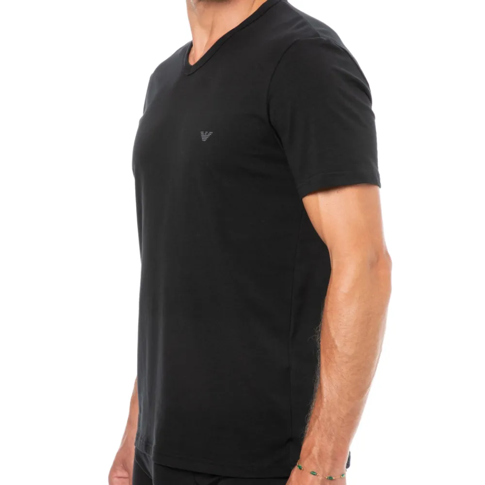 Emporio Armani T-Shirts-Lot de 2 T-Shirts Col V Core Logoband Noirs