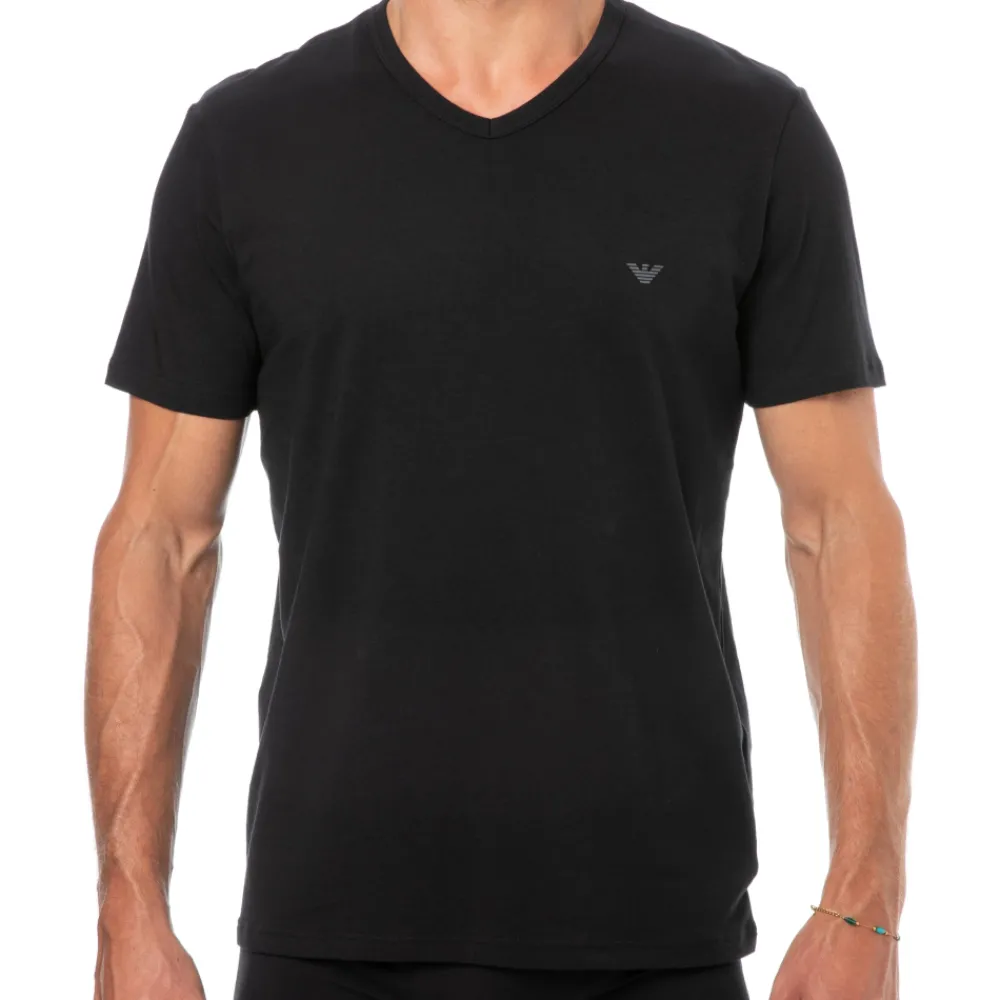 Emporio Armani T-Shirts-Lot de 2 T-Shirts Col V Core Logoband Noirs