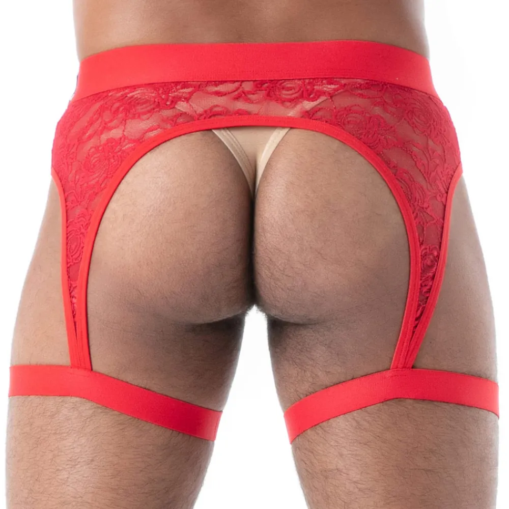 TOF Paris Accessoires Sexy-Porte-Jarretelles en Dentelle Fluide Rouge