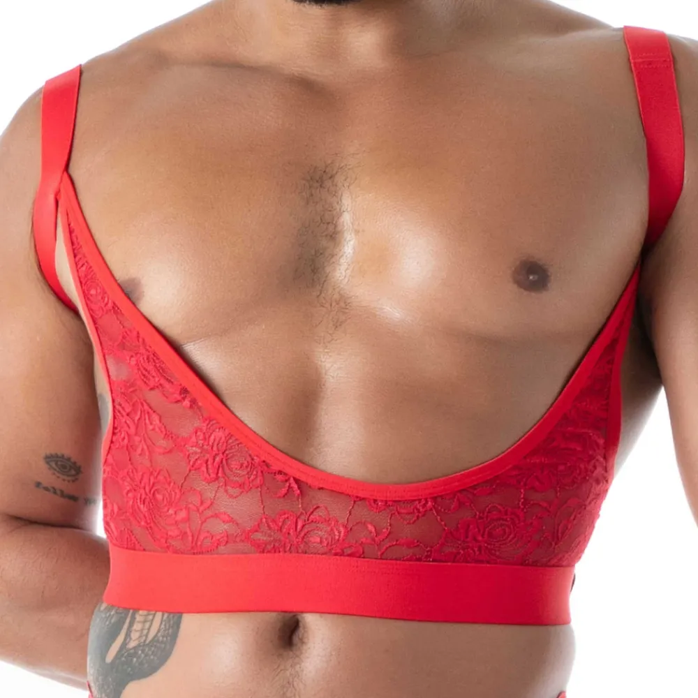 TOF Paris Accessoires Sexy-Porte-Jarretelles en Dentelle Fluide Rouge