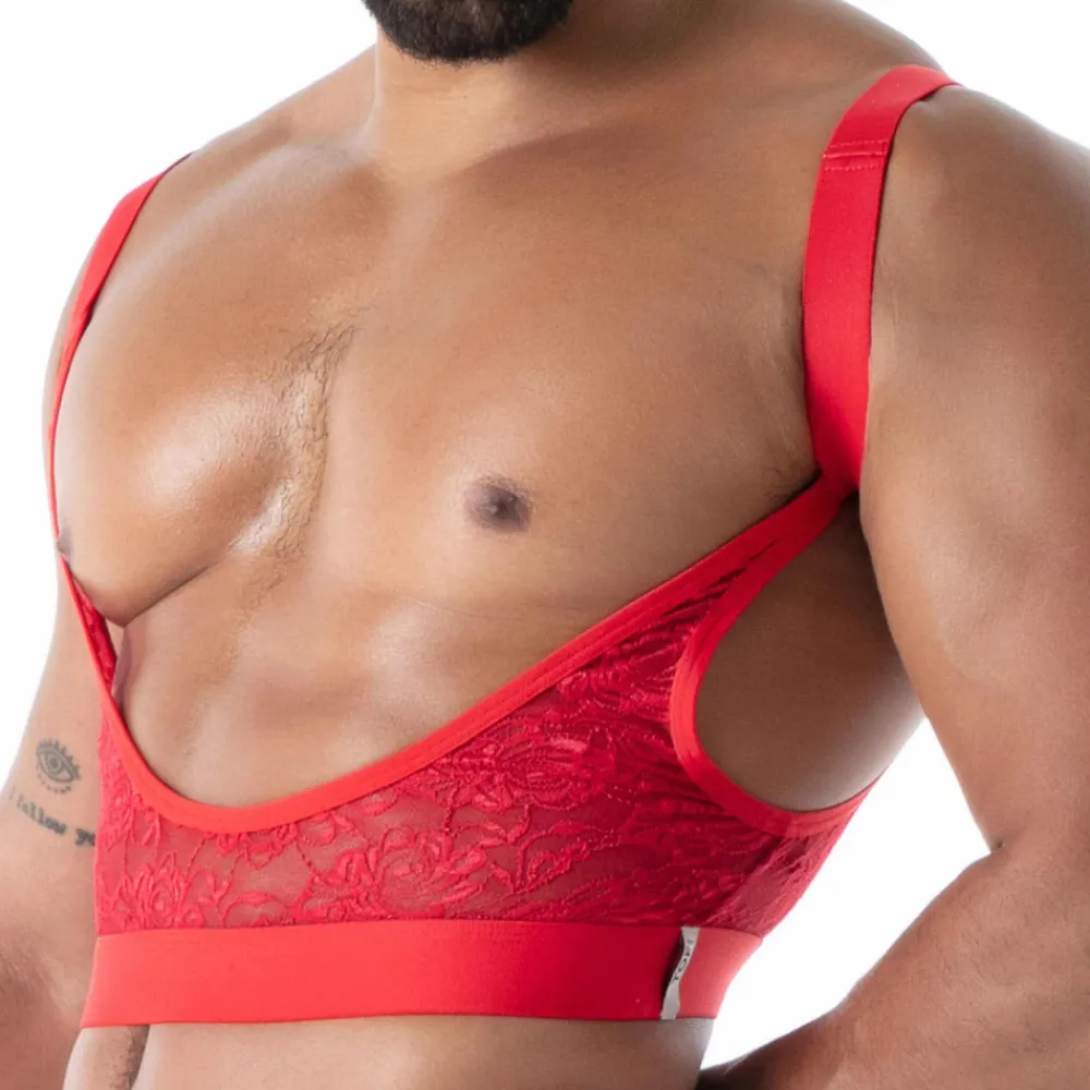 TOF Paris Accessoires Sexy-Porte-Jarretelles en Dentelle Fluide Rouge