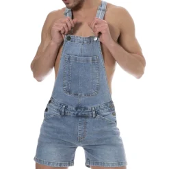 SKU Jeans Fesses Rondes|Fesses Rondes-Salopette Courte Jeans Bleu Indigo