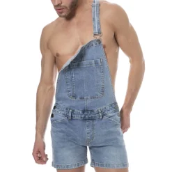 SKU Jeans Fesses Rondes|Fesses Rondes-Salopette Courte Jeans Bleu Indigo