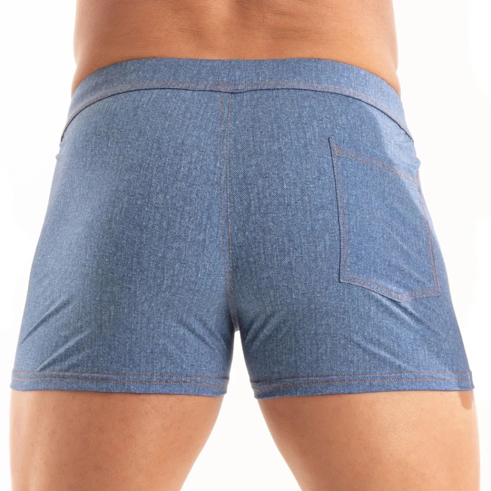 TOF Paris Shorts De Bain-Short de Bain Zippé Denim Bleu