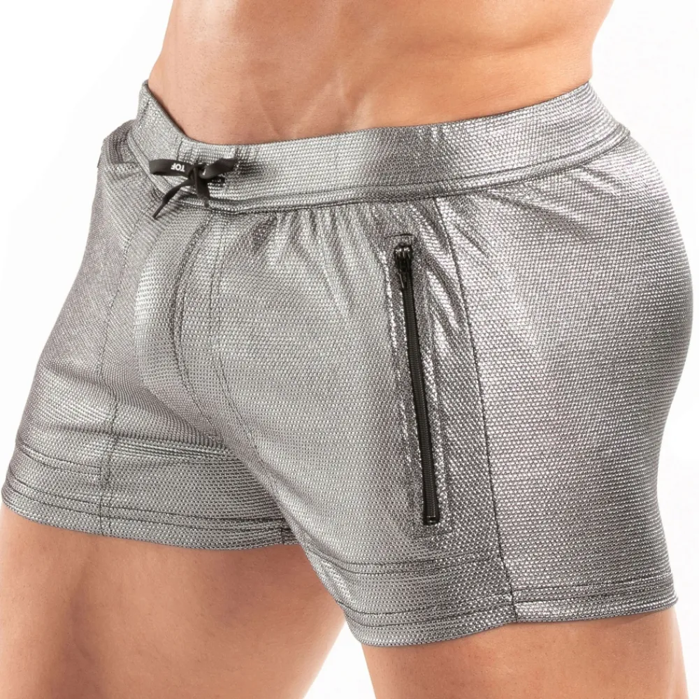 TOF Paris Shorts De Bain-Short de bain Zippé Métal Argent