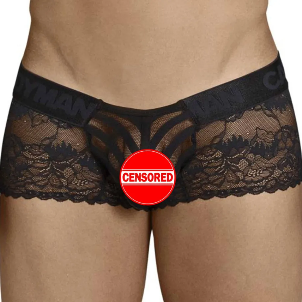 CandyMan Boxers Sexy-Shorty Dentelle Résille Rayée Noir