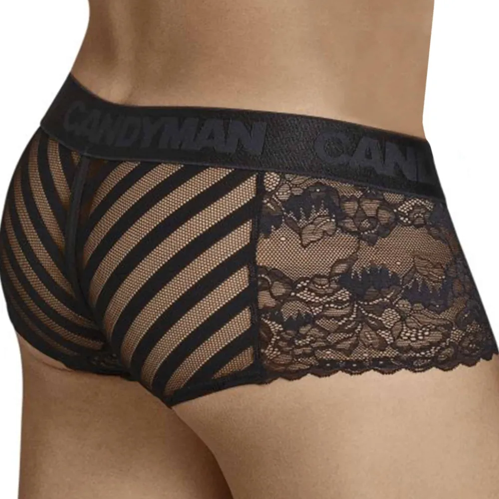 CandyMan Boxers Sexy-Shorty Dentelle Résille Rayée Noir