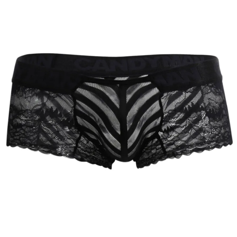 CandyMan Boxers Sexy-Shorty Dentelle Résille Rayée Noir