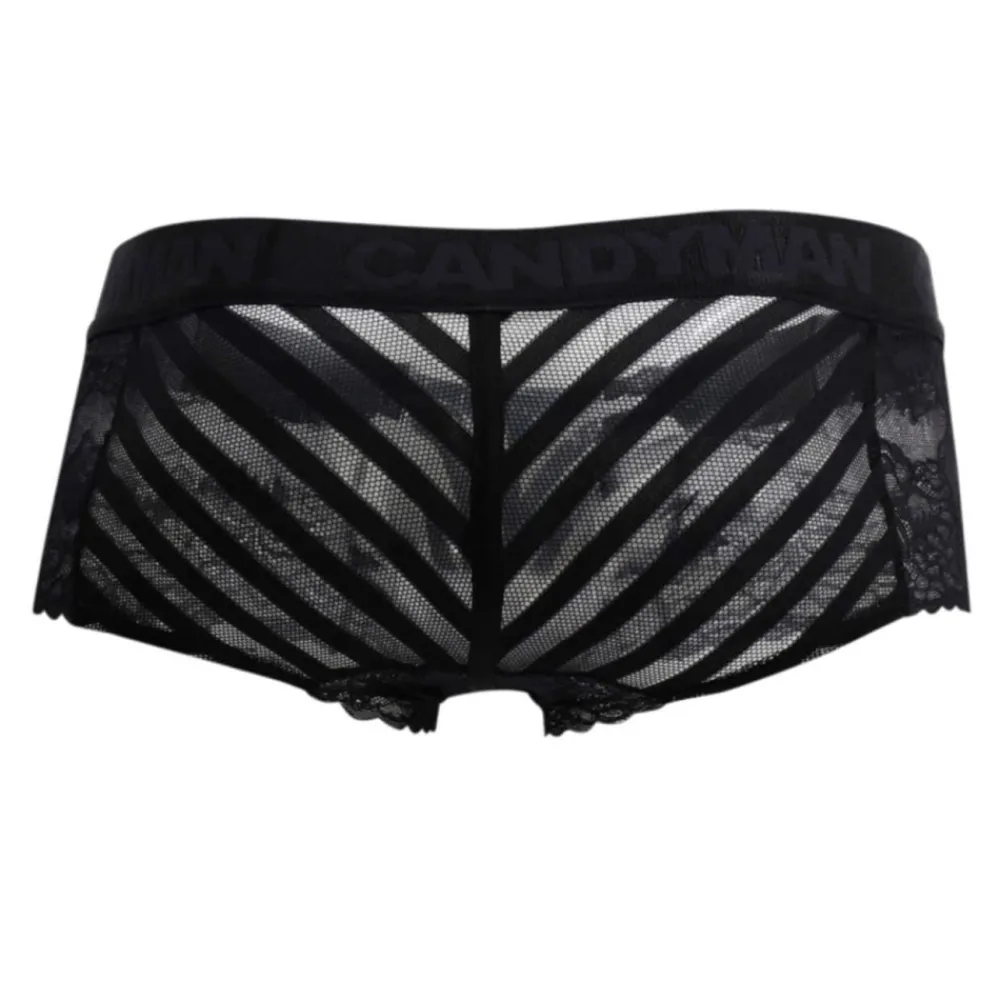 CandyMan Boxers Sexy-Shorty Dentelle Résille Rayée Noir