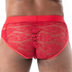 TOF Paris Slips Sexy-Slip à Poches en Dentelle Fluide Rouge
