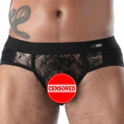 TOF Paris Slips Sexy-Slip à Poches en Dentelle Fluide Noir