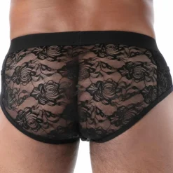 TOF Paris Slips Sexy-Slip à Poches en Dentelle Fluide Noir