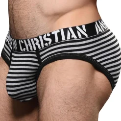Andrew Christian Poche Ergonomique|Slips-Slip Almost Naked Prison Rayé Noir - Gris
