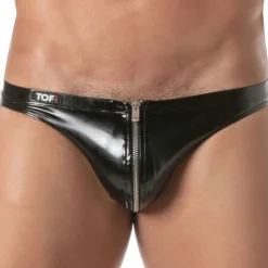 TOF Paris Slips Sexy-Slip Bikini Zippé Vinyl Noir