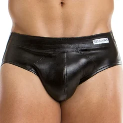 Modus Vivendi Slips Sexy-Slip Bottomless Leather Simili Cuir Noir