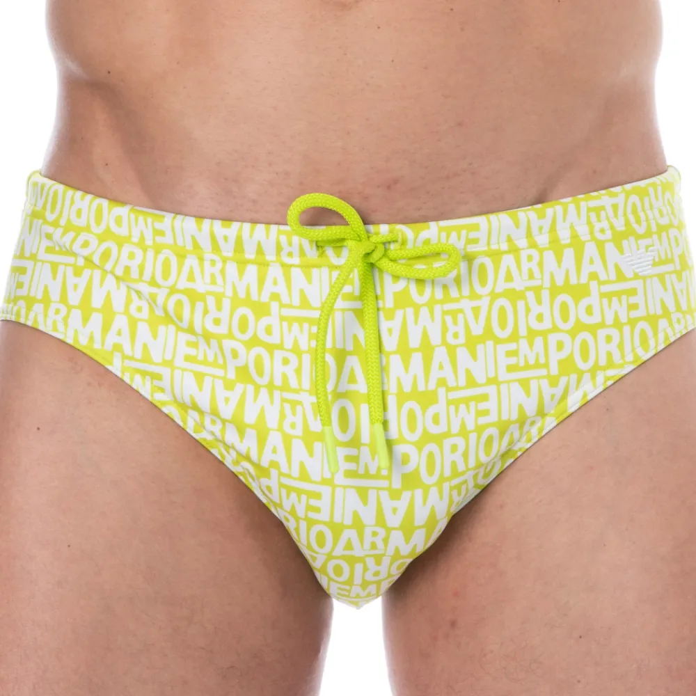 Emporio Armani Slips De Bain-Slip de Bain All Over Logo Citron Vert