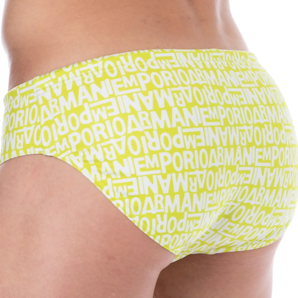 Emporio Armani Slips De Bain-Slip de Bain All Over Logo Citron Vert