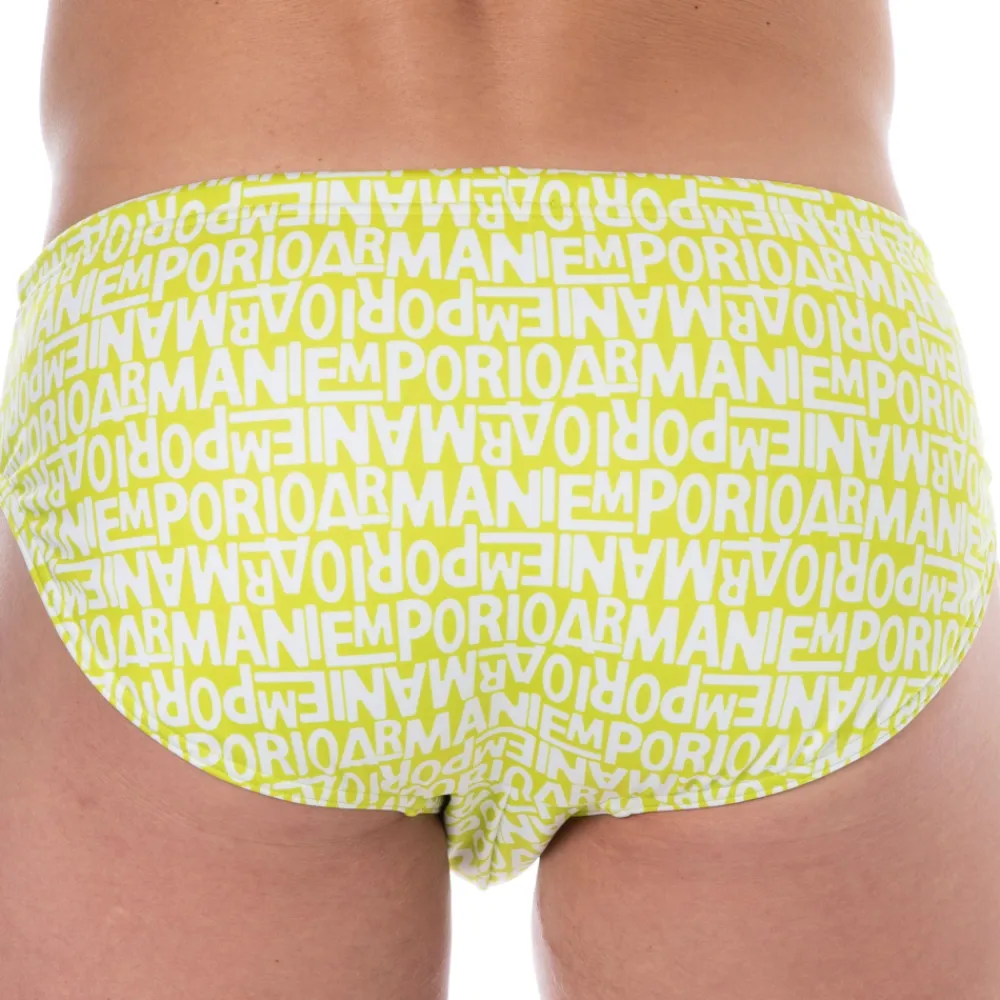 Emporio Armani Slips De Bain-Slip de Bain All Over Logo Citron Vert