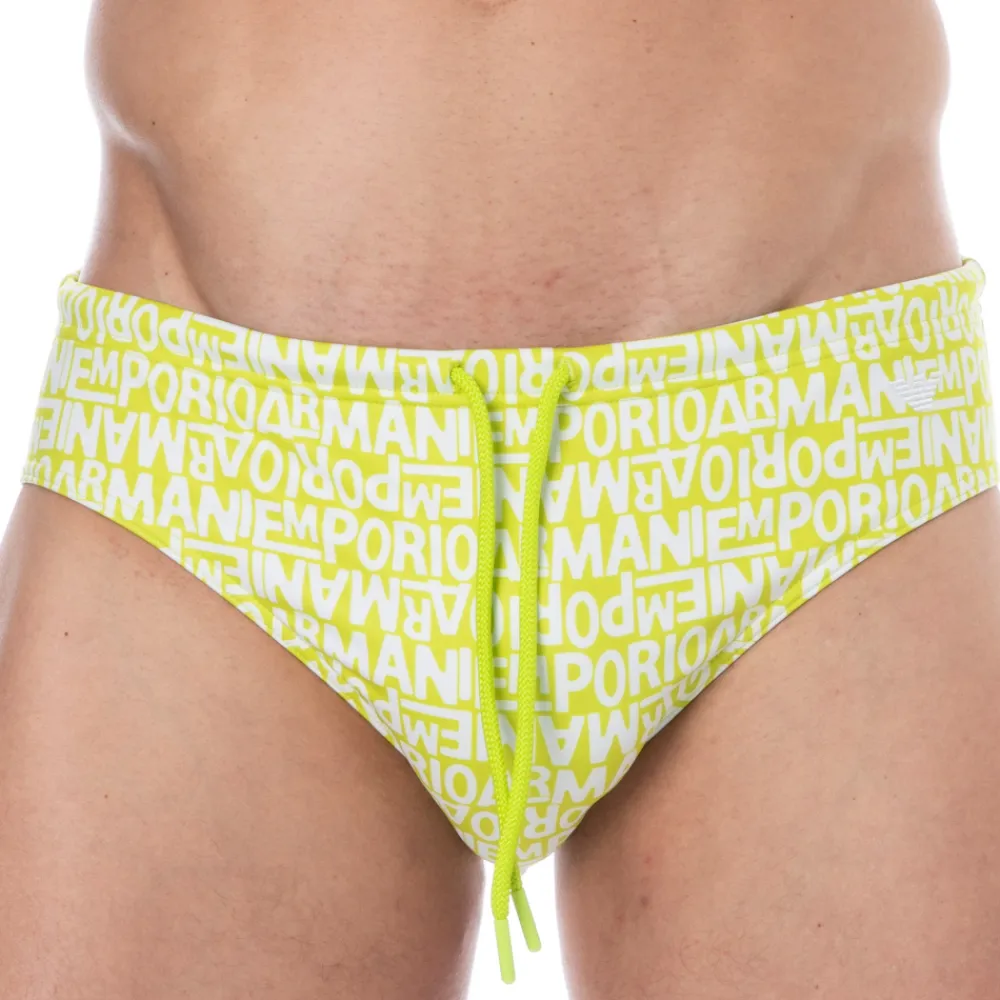 Emporio Armani Slips De Bain-Slip de Bain All Over Logo Citron Vert