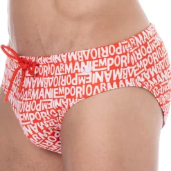 Emporio Armani Slips De Bain-Slip de Bain All Over Logo Rouge