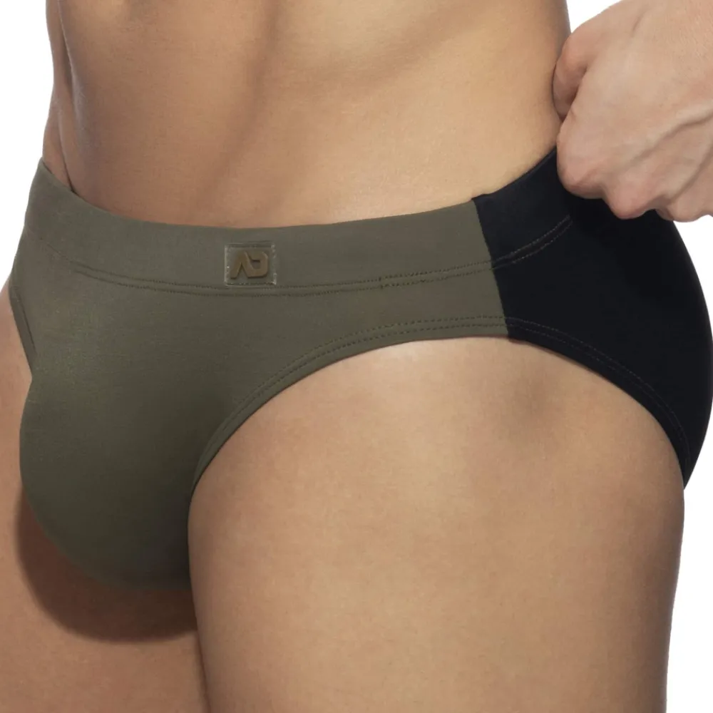 Addicted Slips De Bain-Slip de Bain Bicolore Kaki - Noir