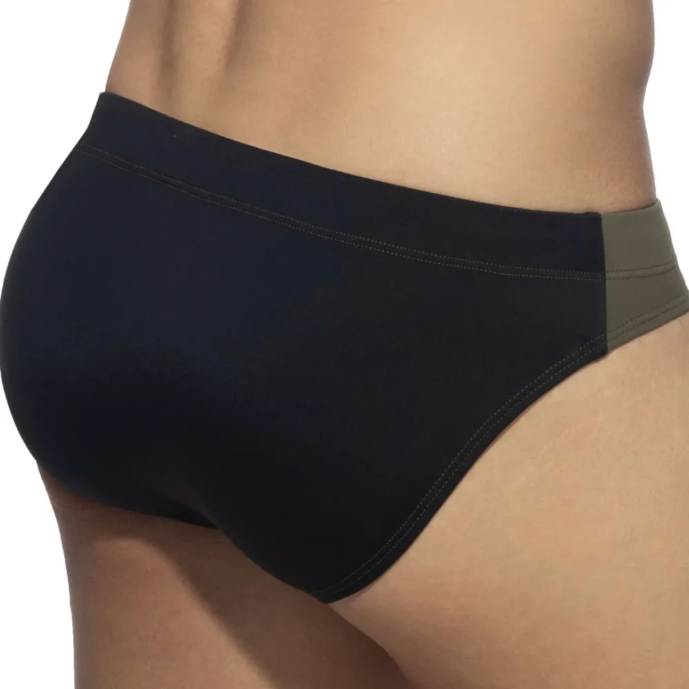Addicted Slips De Bain-Slip de Bain Bicolore Kaki - Noir
