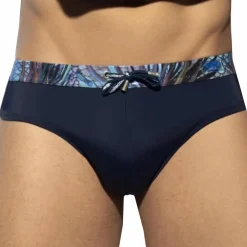 ES Collection Maillots De Bain Push Up|Slips De Bain-Slip de Bain Double Side Tropical Glitter Bleu Marine