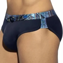 ES Collection Maillots De Bain Push Up|Slips De Bain-Slip de Bain Double Side Tropical Glitter Bleu Marine
