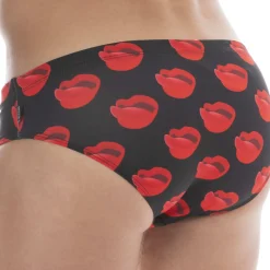 Barcode Slips De Bain-Slip de Bain Kiss Noir - Rouge