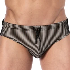 Emporio Armani Slips De Bain-Slip de Bain Rayé Noir - Beige