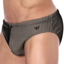 Emporio Armani Slips De Bain-Slip de Bain Rayé Noir - Beige