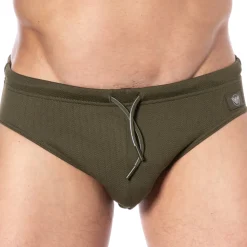 Emporio Armani Slips De Bain-Slip de Bain Satin Label Olive