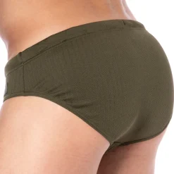 Emporio Armani Slips De Bain-Slip de Bain Satin Label Olive