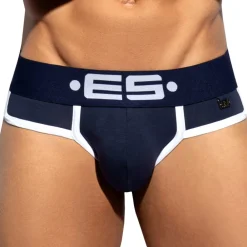 ES Collection Slips-Slip Double Side Coton Marine - Blanc