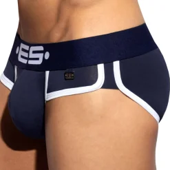 ES Collection Slips-Slip Double Side Coton Marine - Blanc