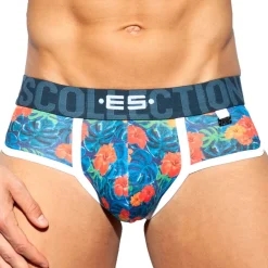 ES Collection Slips-Slip Double Side Flowers Bleu Marine