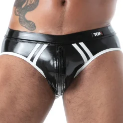 TOF Paris Slips Sexy-Slip Empty Bottom Zippé en Latex Seconde Peau Noir