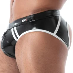 TOF Paris Slips Sexy-Slip Empty Bottom Zippé en Latex Seconde Peau Noir