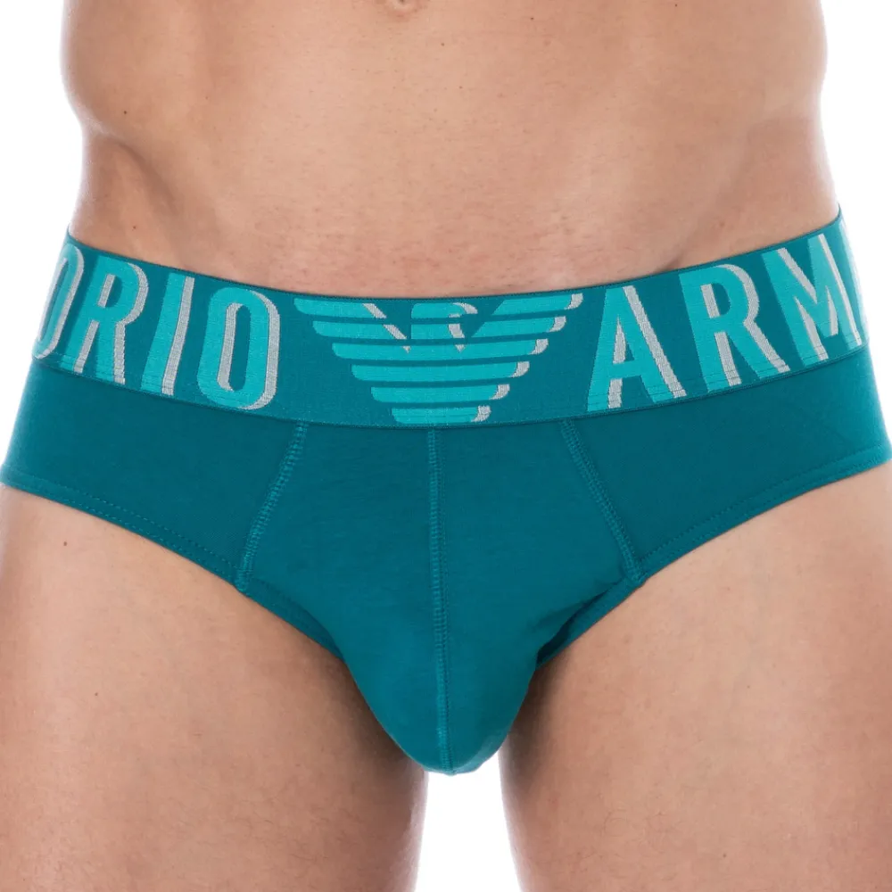 Emporio Armani Slips-Slip Megalogo Coton Bleu Paon