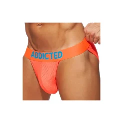 Addicted Slips Sexy|Push Up-Slip Tanga Cockring Mesh Neon Orange Fluo