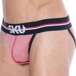 SKU Slips Tanga|Slips-Slip Tanga Coton Rayure Rouge - Blanc