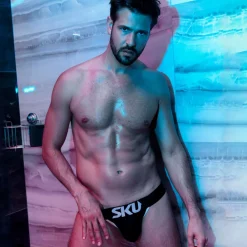 SKU Slips Tanga|Slips-Slip Tanga Logo Coton Bleu Marine