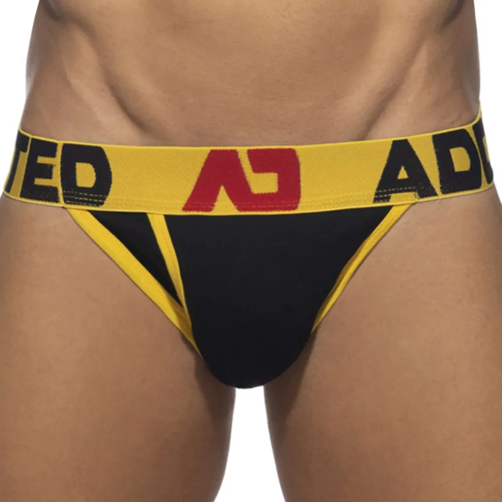 Addicted Slips Tanga|Slips-Slip Tanga Open Fly Coton Noir - Jaune