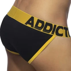 Addicted Slips Tanga|Slips-Slip Tanga Open Fly Coton Noir - Jaune