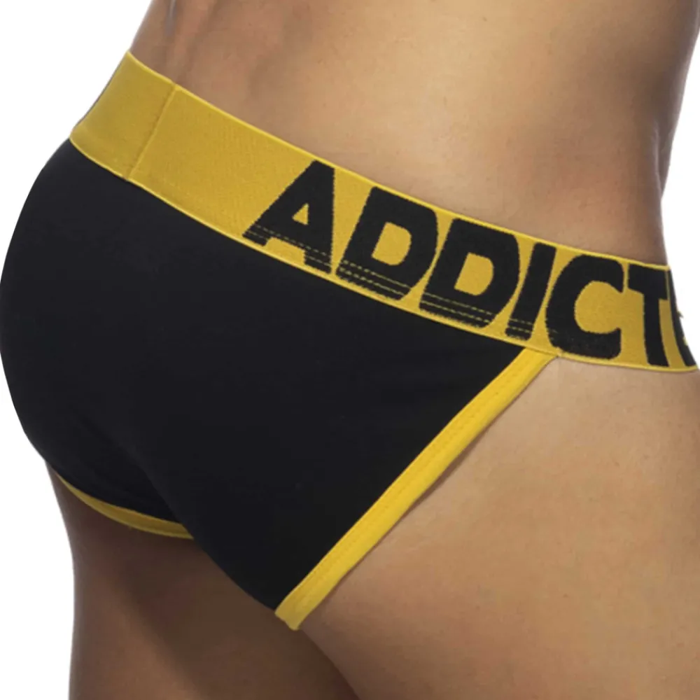 Addicted Slips Tanga|Slips-Slip Tanga Open Fly Coton Noir - Jaune