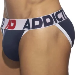 Addicted Slips Tanga|Slips-Slip Tanga Open Fly Coton Bleu Marine - Blanc