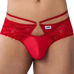 CandyMan Strings-String Dentelle Simili-Cuir Rouge