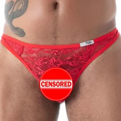 TOF Paris Strings-String en Dentelle Fluide Rouge
