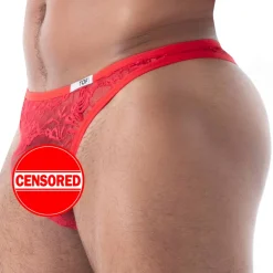 TOF Paris Strings-String en Dentelle Fluide Rouge